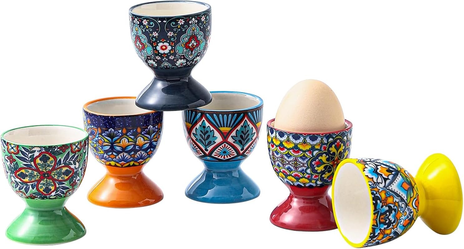 HENXFEN LEAD Ceramic Egg Cups Set of 6 – Microwave & Dishwasher Safe, 