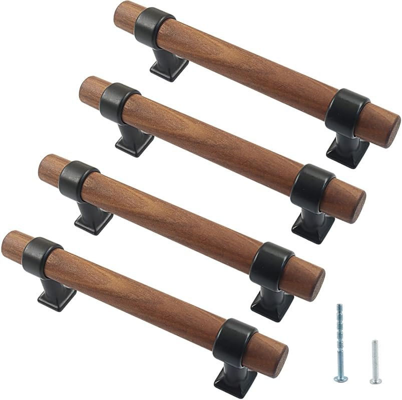 Piutouyar 4 Pack Wood Cabinet Pulls with 3-3/4 Inch Hole Centers for K