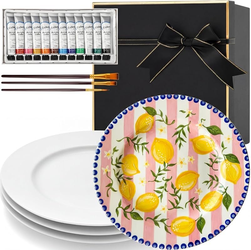 Vesici 4 Pcs Paint Your Own Ceramic Plate Kit for Adults – DIY Pottery