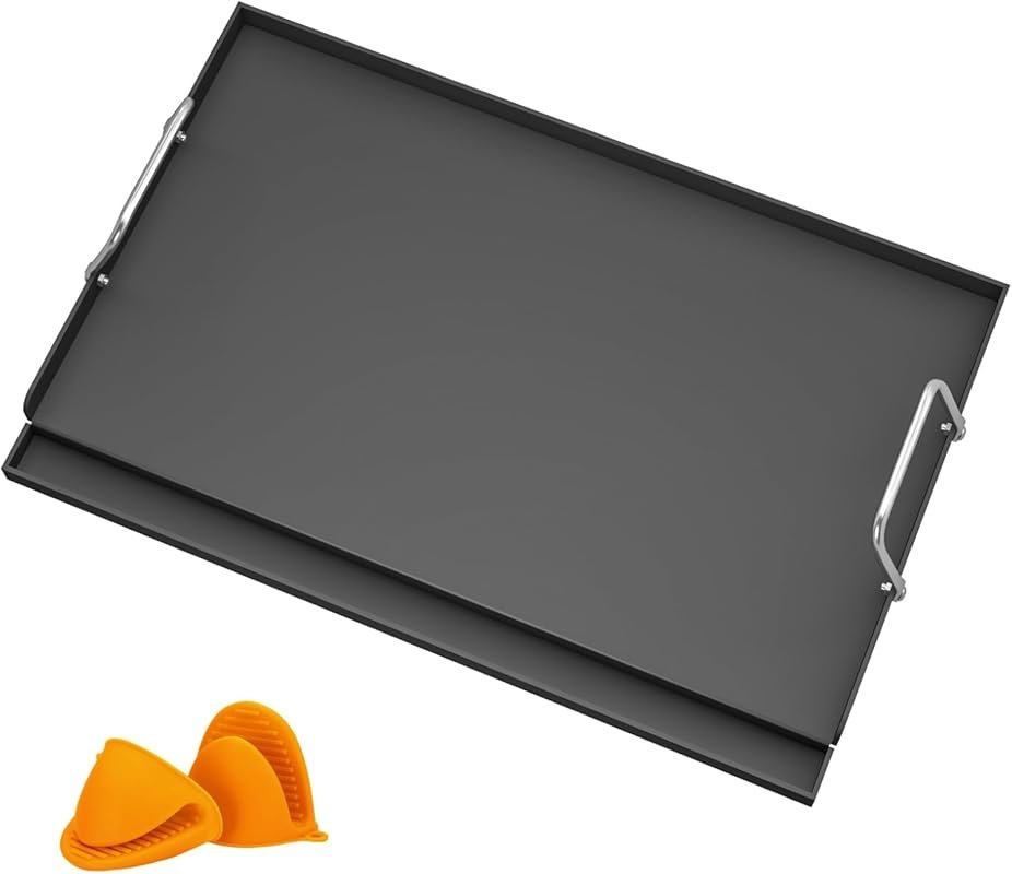 25x16 Inch Pre-Seasoned Carbon Steel Griddle with Nano-Ceramic Nonstick Coating, Grease Groove, High Sidewalls for Gas Grill