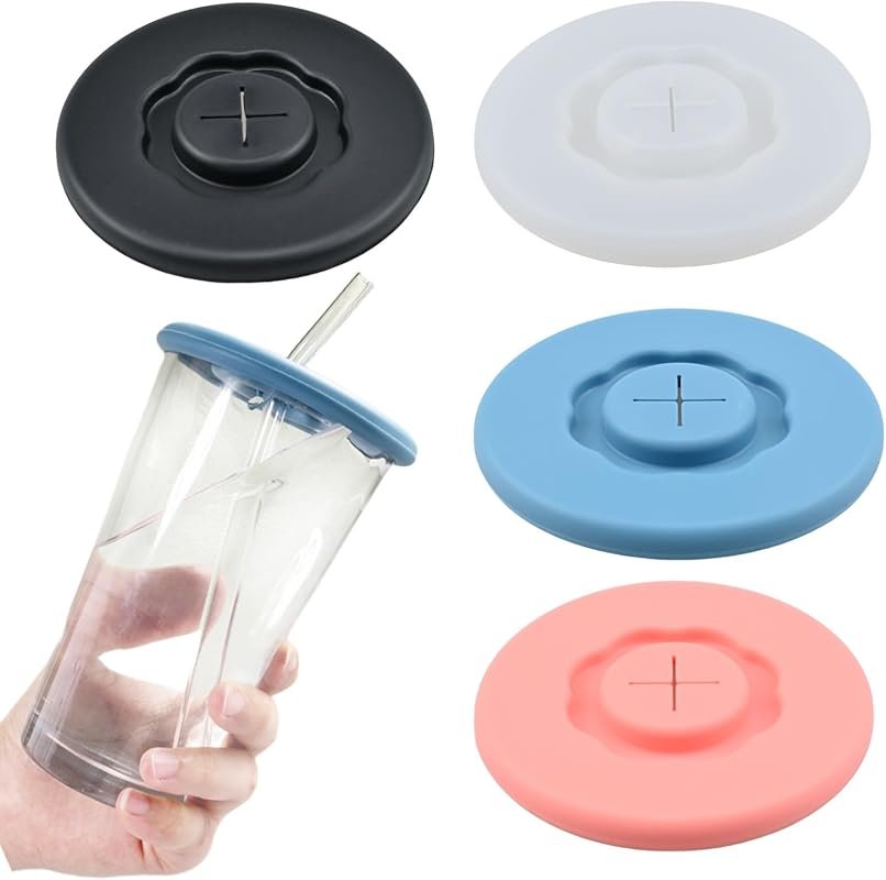 4 PCS Silicone Lids for Cups, Reusable Cup Lid with Straw Hole, Anti-D