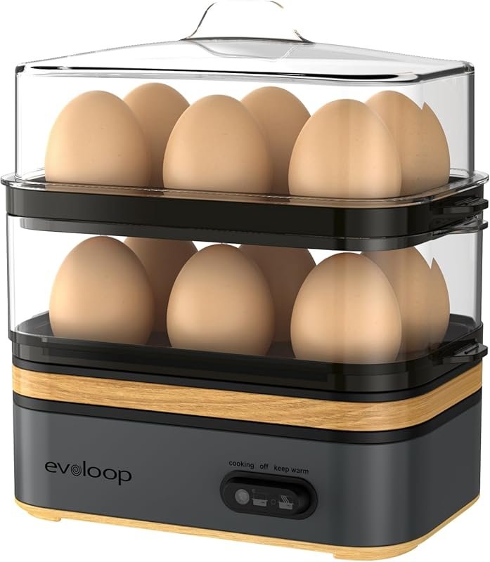 Evoloop Rapid Egg Cooker Electric 12 Eggs – Soft, Medium, Hard Boiled,
