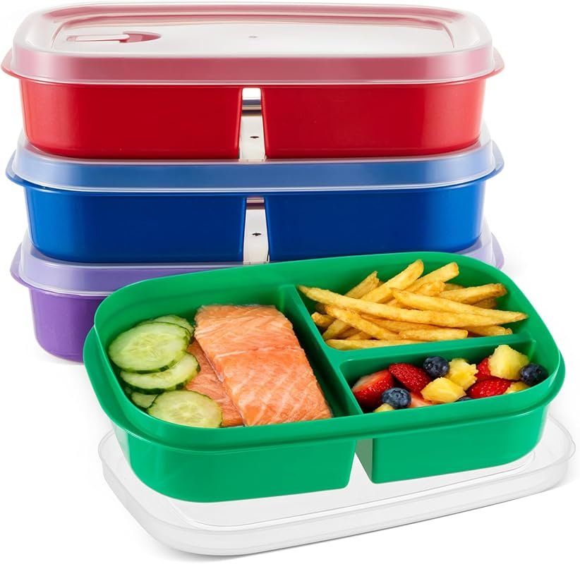 Hushee 4-Piece Divided Plates with Ventilation Lids - 3 Compartment, M