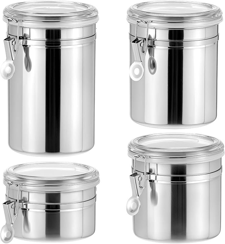 QWORK 4-Pack Stainless Steel Kitchen Storage Canisters Airtight Flour