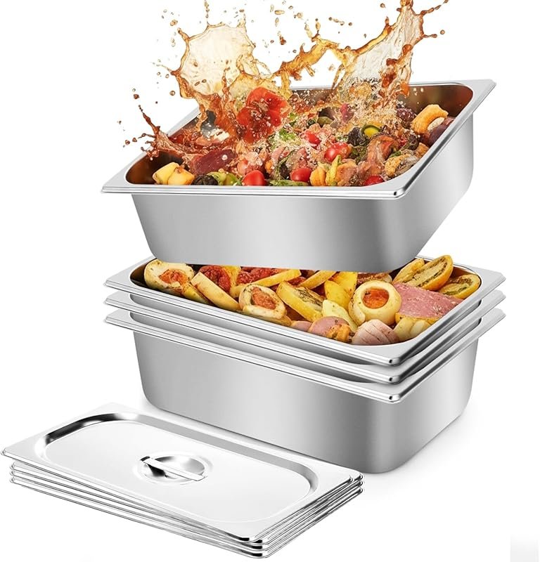 4 Pack 1/2 Size 4-Inch Deep Stainless Steel Hotel Pans - Food Storage 