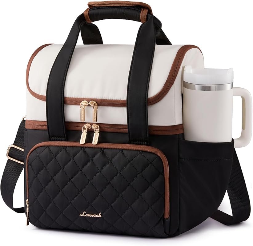 LOVEVOOK Large Double Deck Insulated Lunch Bag for Women with Cup Hold