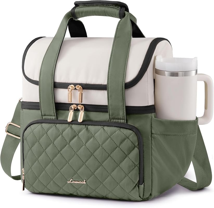 LOVEVOOK Insulated Lunch Bag for Women – Large Double Deck Adult Lunch Box with Cup Holder, Leakproof Cooler for Work, Picnic, Beach, Family