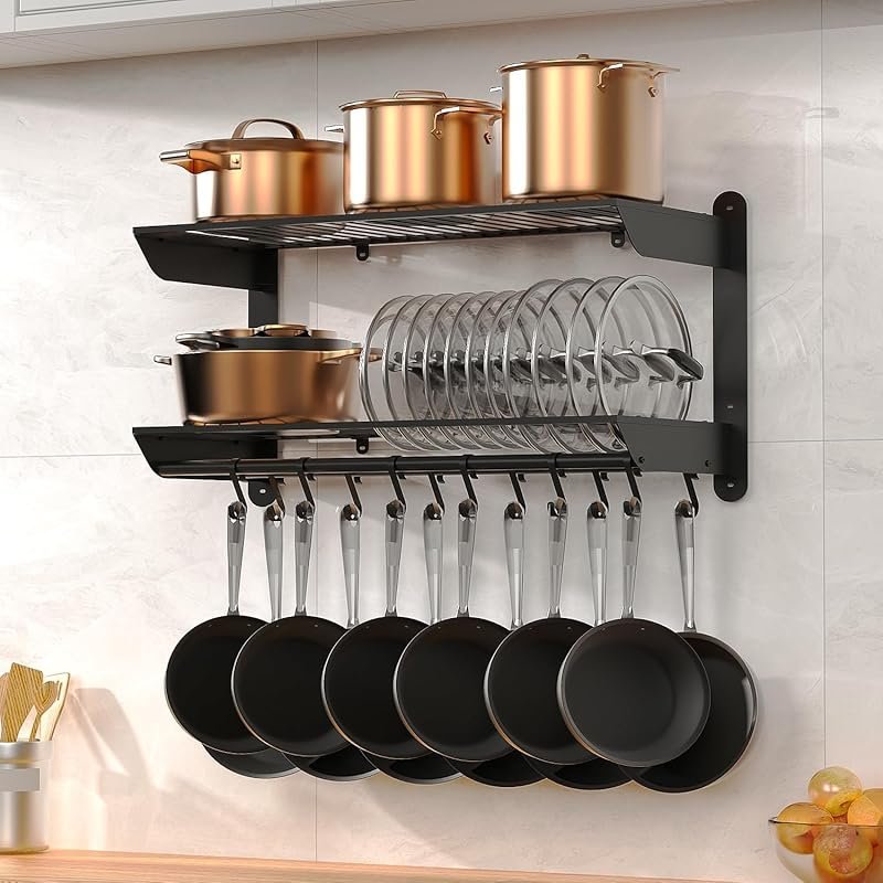 Taozun Pot Rack Wall Mounted 30 Inch, 2-Tier Heavy Duty with 12 Anti-D