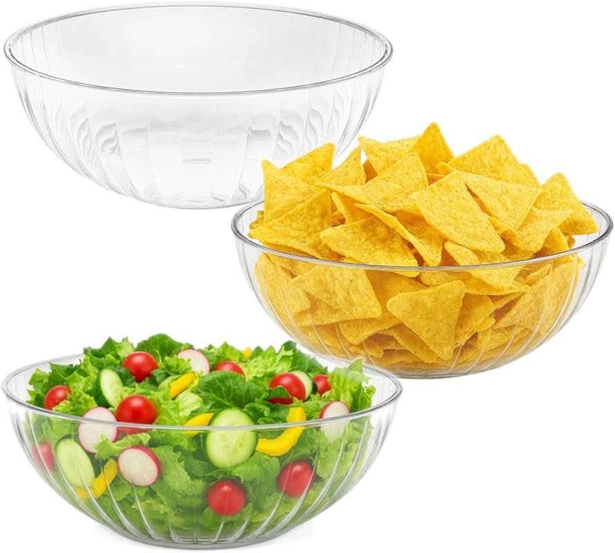 3 Large Clear Plastic Serving Bowls 1.5 Gallon (192 oz)