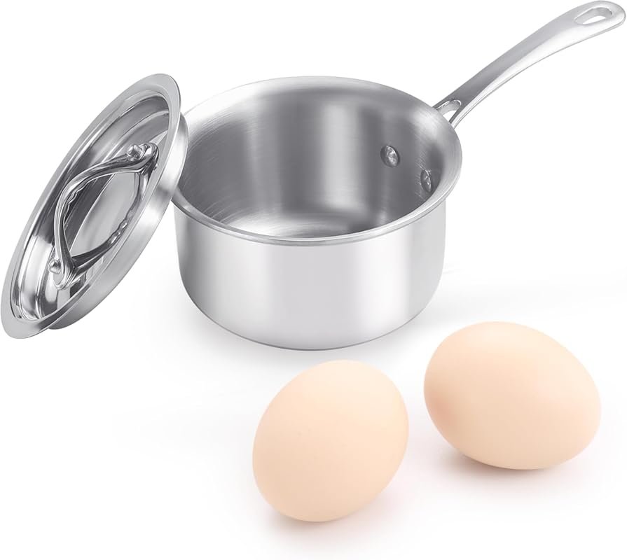 Tri-Ply Stainless Steel Mini Sauce Pan with Lid, Stay-Cool Handle, Com