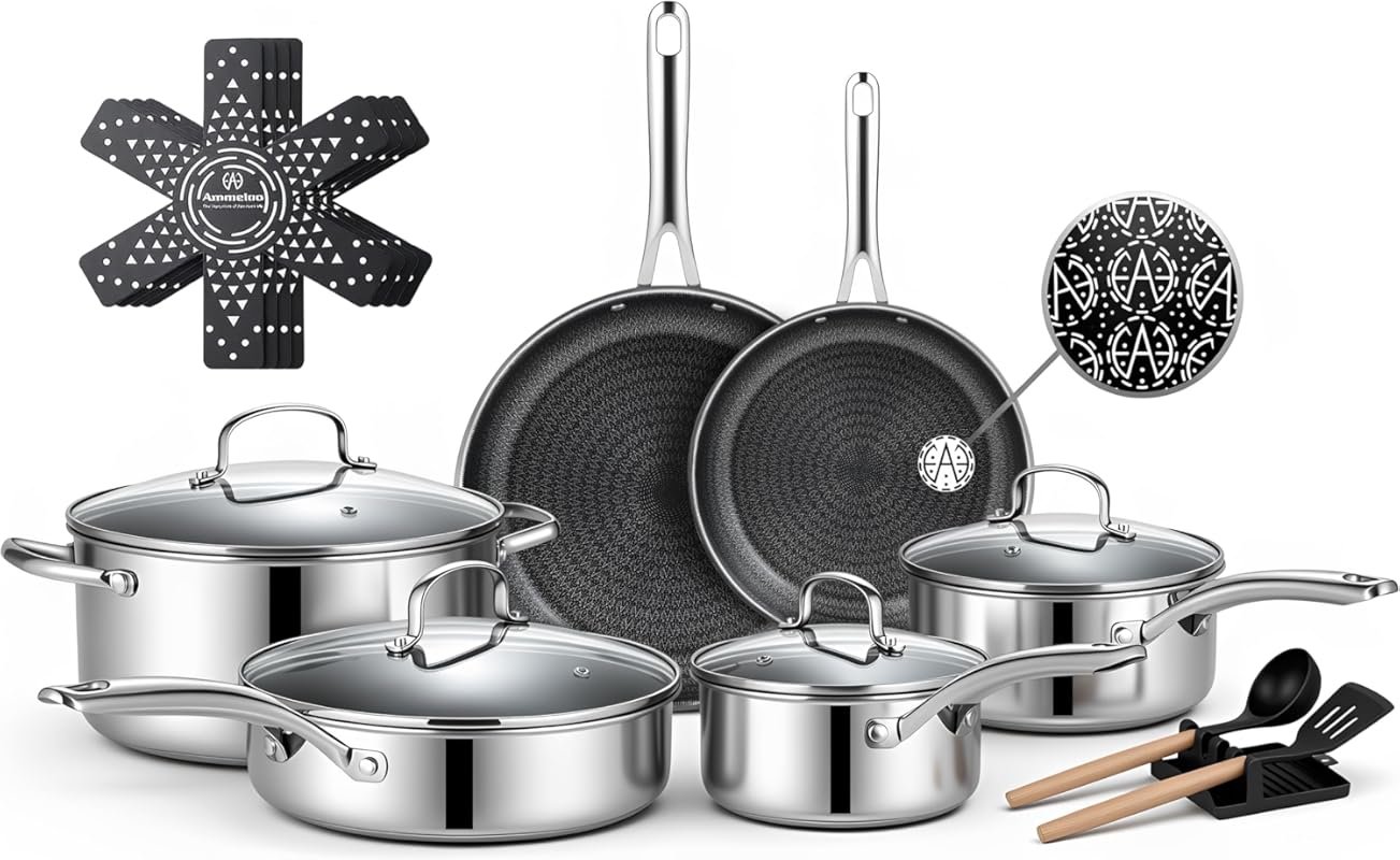 Ammeloo 17-Piece Nonstick Stainless Steel Cookware Set