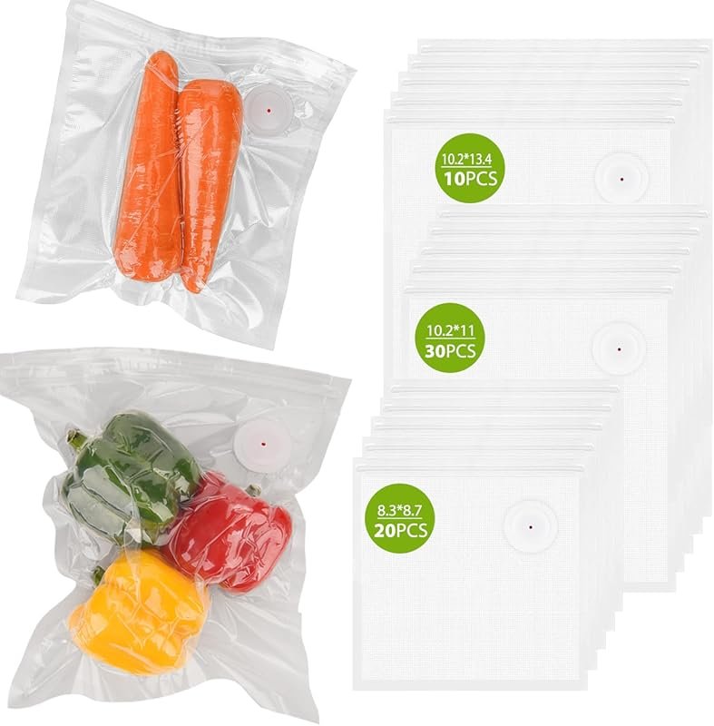 60-piece reusable vacuum sealer zipper bags with upgraded air valve BPA-free