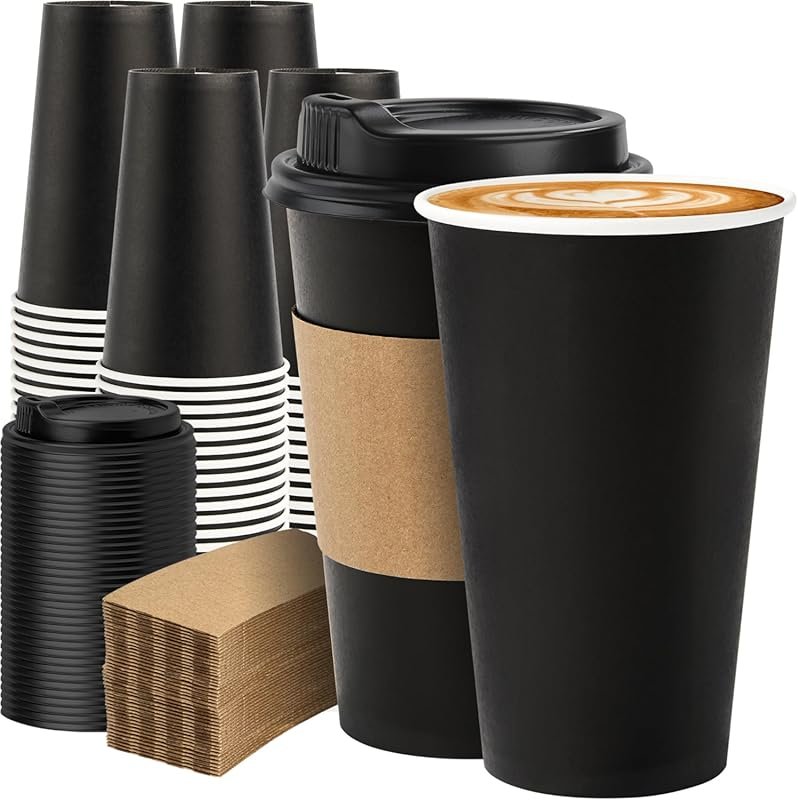 METAPRINT 100-Pack 16 oz Disposable Coffee Cups with Lids and Sleeves,