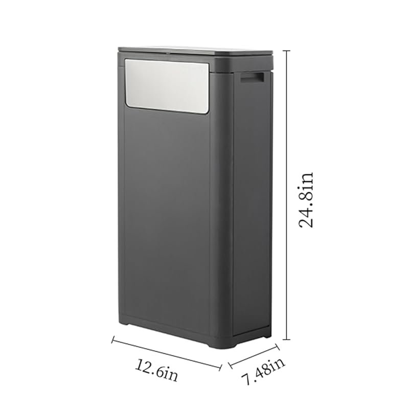 WanWanKa Tall Skinny Trash Can with Press Top Lid for Narrow Spaces, B