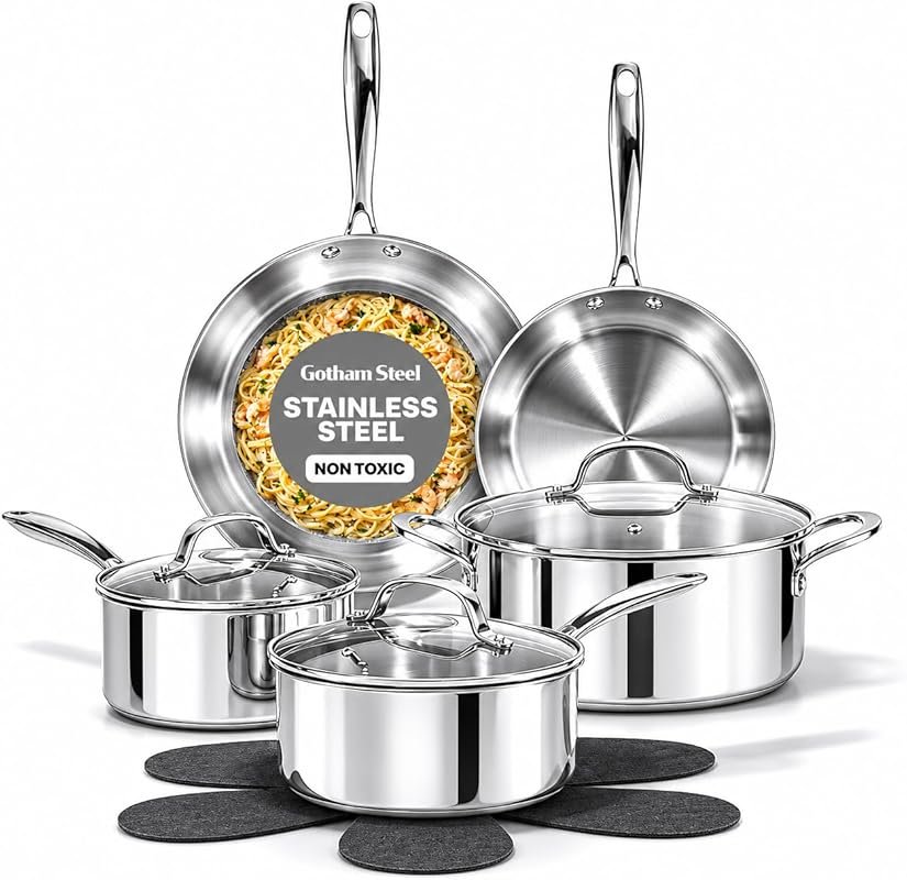Gotham Steel 10-Piece Tri Ply Stainless Steel Cookware