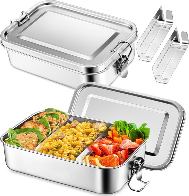 TeamFar Stainless Steel Bento Box 2 Pack 47oz, Large Metal Lunch Box w