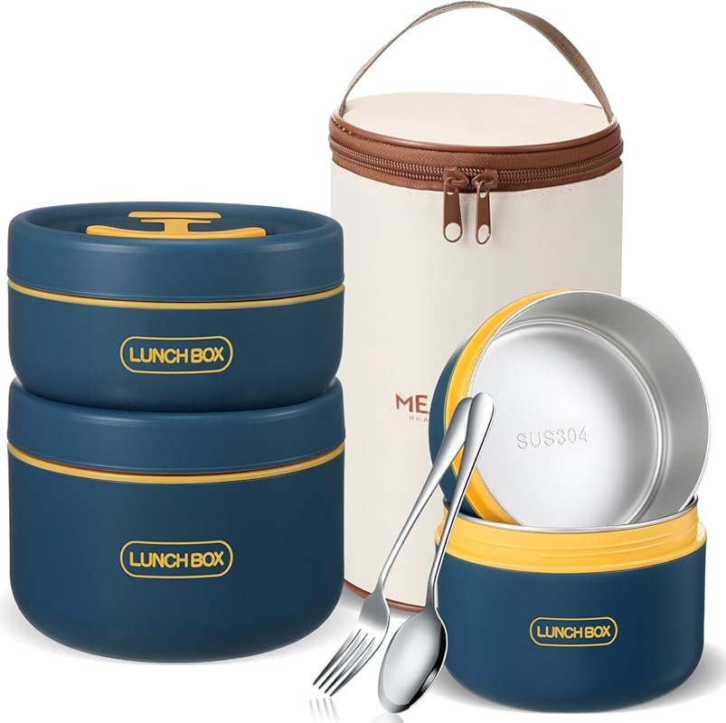 Dandat 3-Piece Portable Insulated Lunch Container Set - Stackable Stai