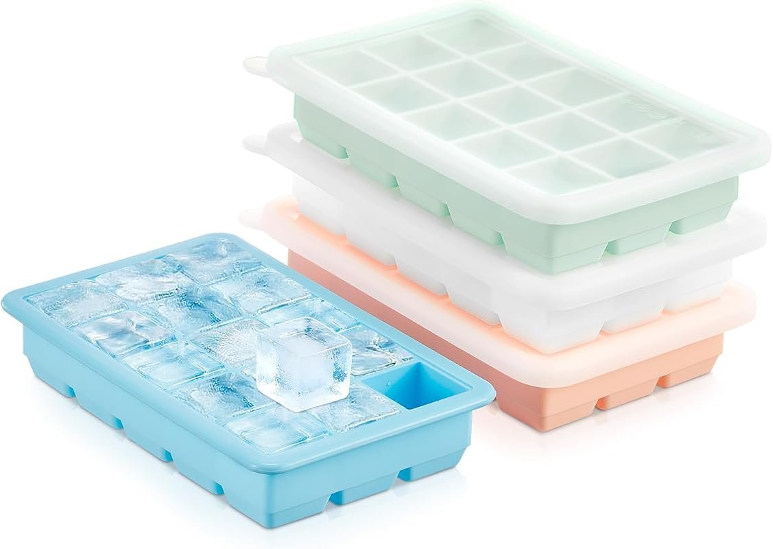 FOHERE Ice Cube Tray 4-Pack, Flexible Silicone Ice Trays for Freezer w