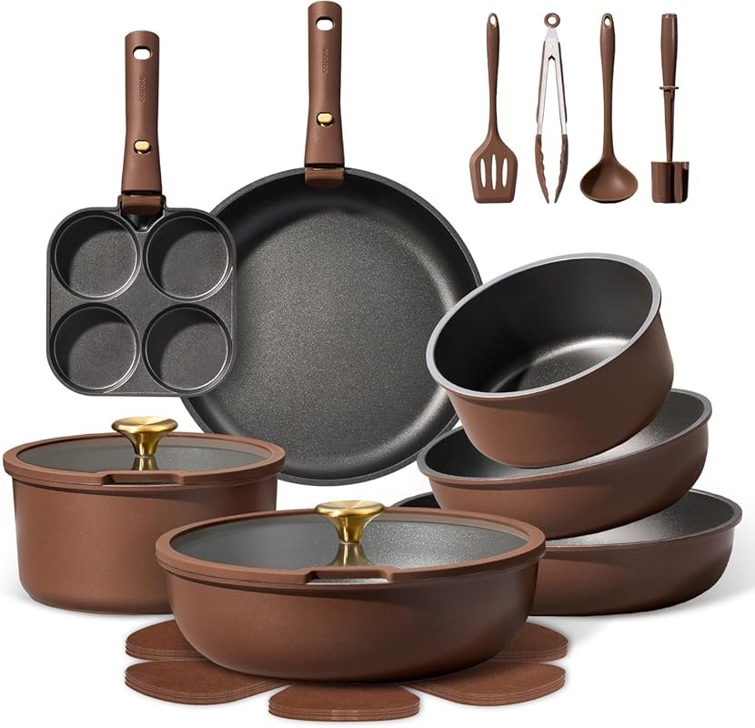 CAROTE 21-Piece Nonstick Pots and Pans Set with Detachable Handle, Ind