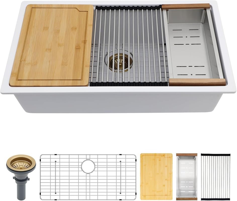 30 Inch White Quartz Granite Composite Undermount Kitchen Sink Worksta