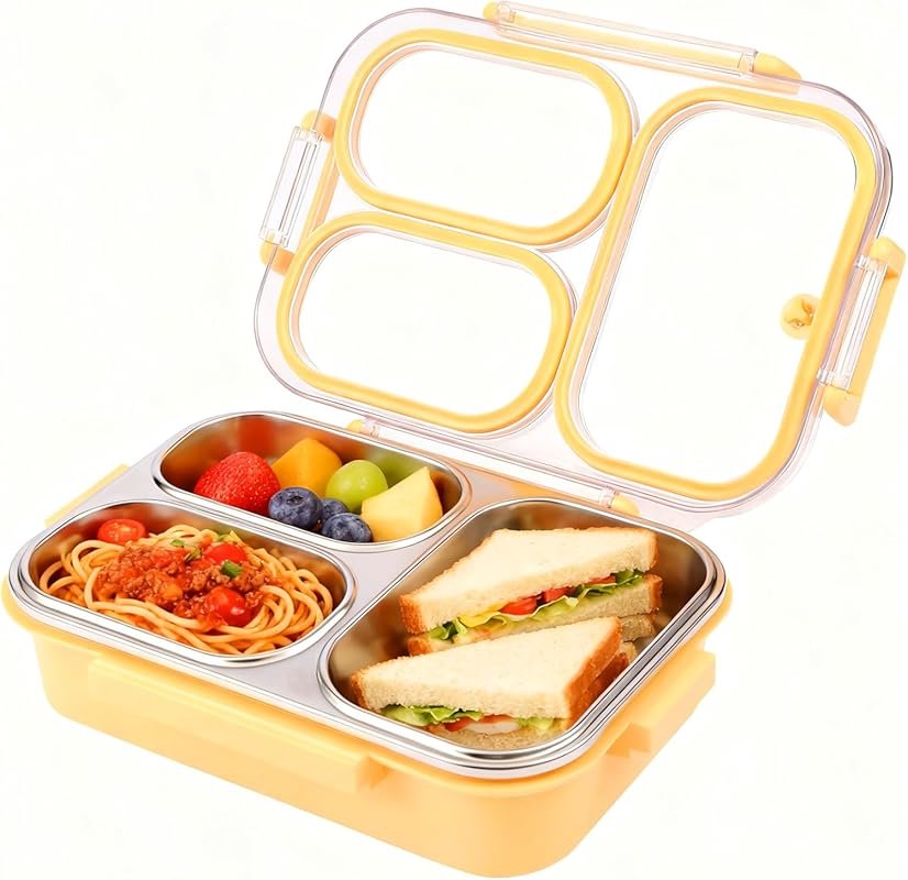 Stainless Steel 3-Compartment Bento Box for Kids & Adults, 25oz Leakpr
