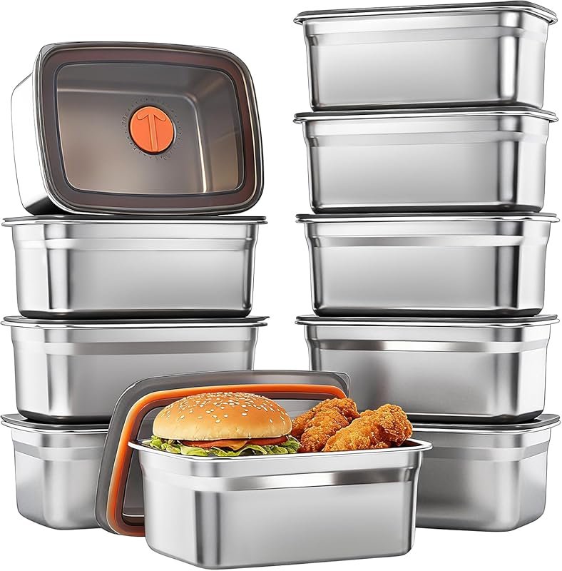 10-Pack Stainless Steel Food Storage Containers with Airtight Lids 50