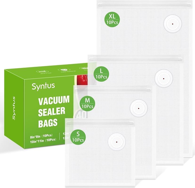 Syntus 2026 upgraded 40-piece reusable vacuum sealer bags with air valve zipper