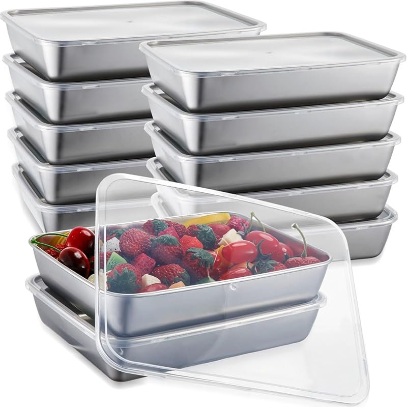 12-Pack Stainless Steel Food Containers with Lids Stackable Reusable L
