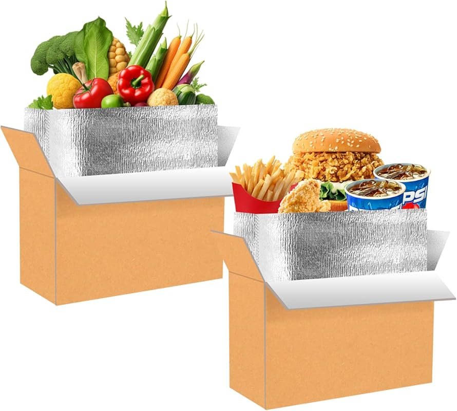 2 Pack Thermal Insulated Shipping Boxes with Aluminum Foil Liner, for