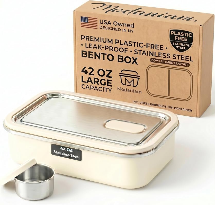 Modaniam Stainless Steel Bento Box for Adults 42oz Vanilla, Leak-Proof