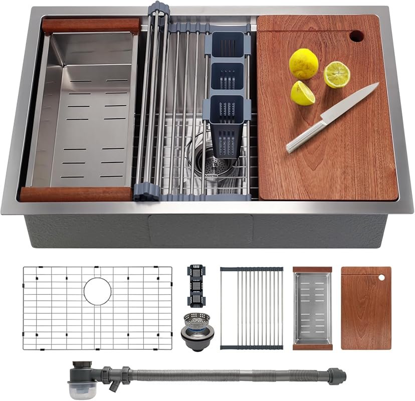 SANYCASA 36 Inch Undermount Kitchen Sink Quiet Drain 11 Gauge Stainles