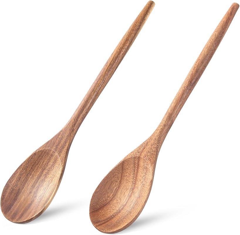 2-Pack 14-Inch Acacia Wood Spoons for Cooking and Stirring - Large Woo