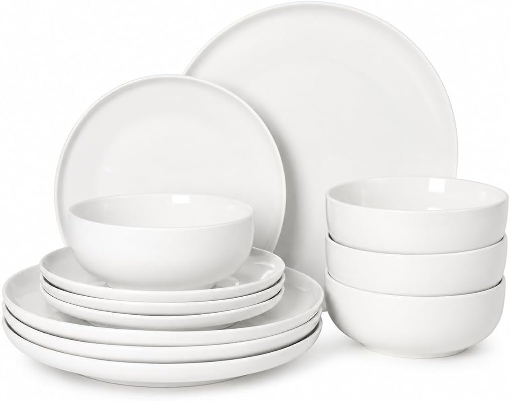 Gibson Home Havenstone 12-Piece Porcelain Dinnerware Set – White Plate