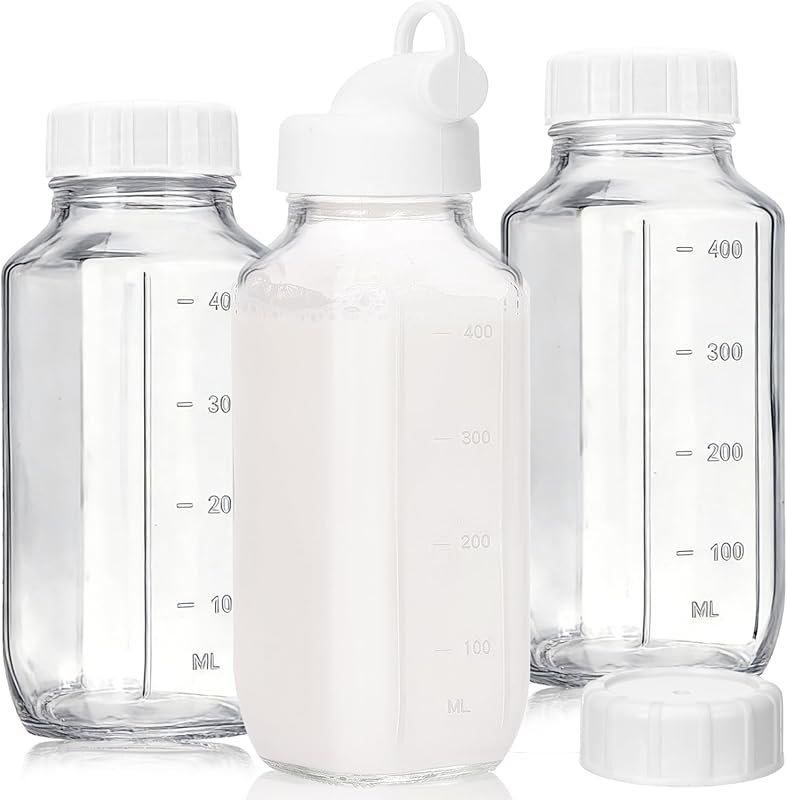 Moretoes 16oz Glass Milk Bottles with Lids – 3 Pack for Lunch Box, wit