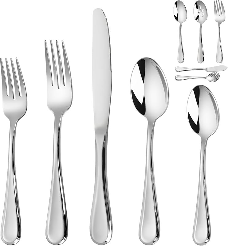 18/10 Stainless Steel 70-Piece High End Weighted Flatware Set for 12, 