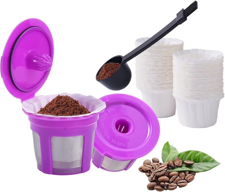 100 Count Disposable Paper Filters with 2 Reusable K Cups and Coffee S