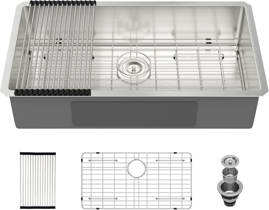 33 Inch Undermount Kitchen Sink, 33x18 Single Bowl 16 Gauge Stainless 