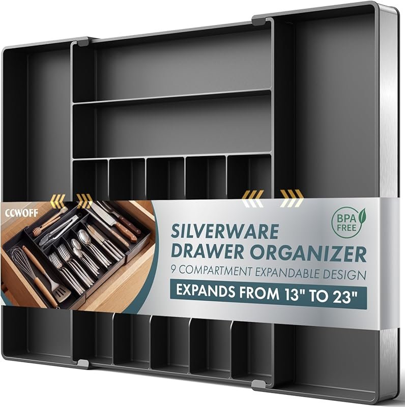 Extra Large Expandable Silverware Organizer 9 Slot Stainless Steel Fra