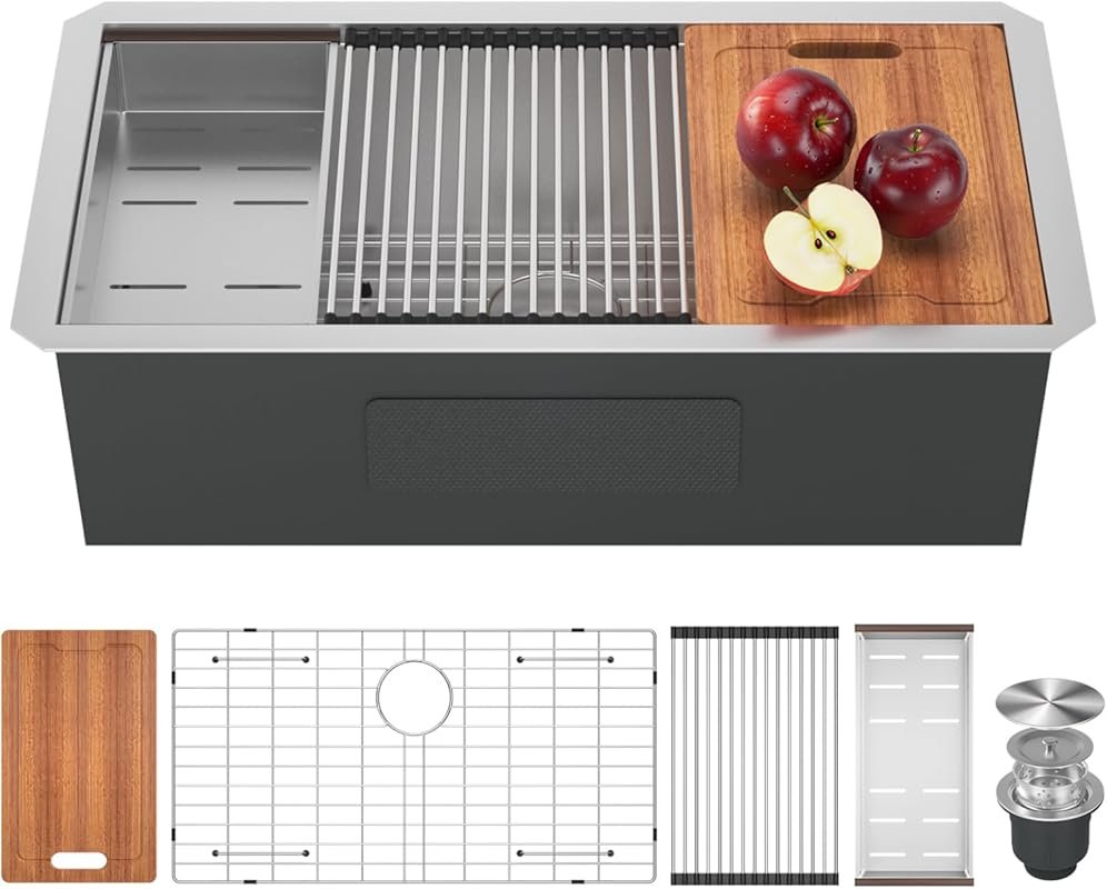 33-Inch Undermount Stainless Steel Kitchen Sink, 33x19 16 Gauge 304 Si