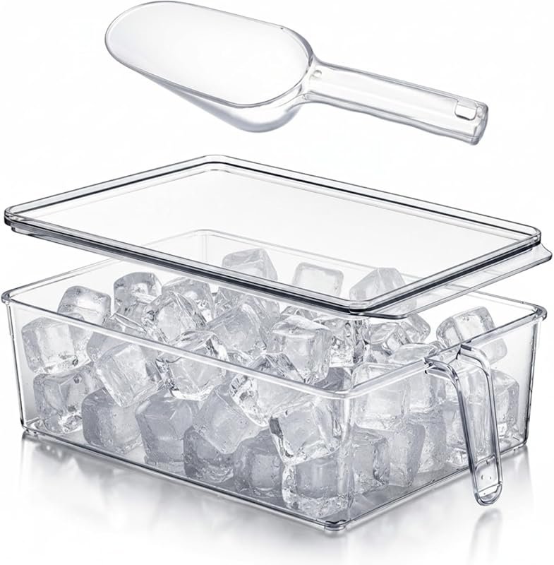 Havawish Ice Storage Bin for Freezer with Lid and Flexible Scoop Set