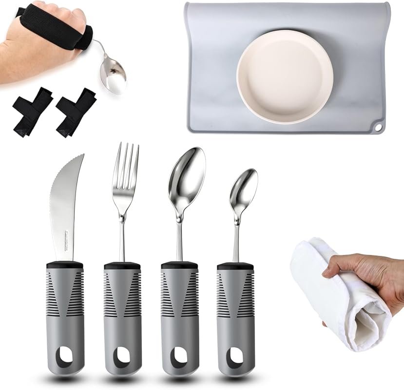 9-Piece Bendable Adaptive Utensils Set for Parkinson's and Arthritis -
