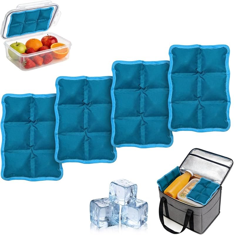 QuartzGlow 4pcs Reusable Slim Ice Packs - 6x4x0.7, Non-Toxic for Lunch