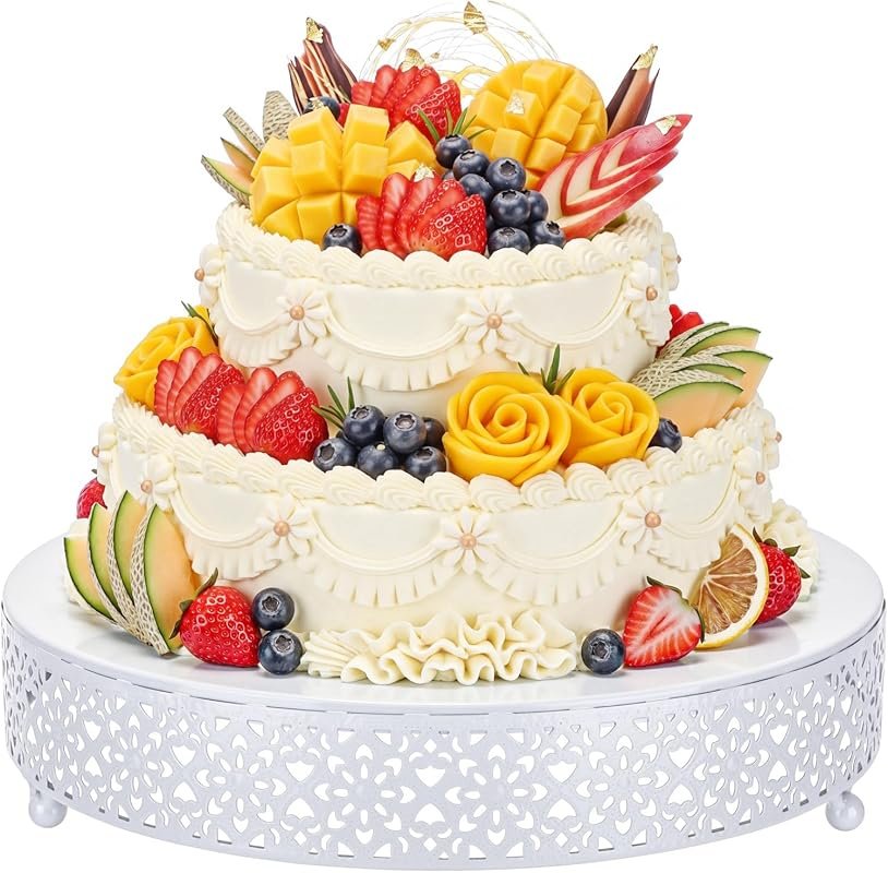 Wenqik 12-Inch White Metal Round Cake Stand - Modern Dessert Display f