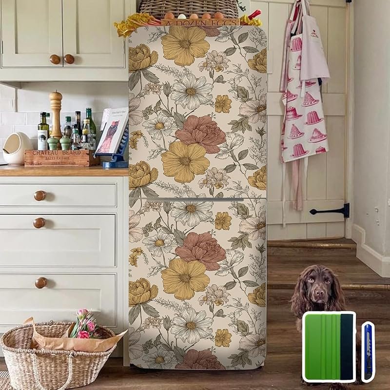Floral Refrigerator Wrap – Peel & Stick Fridge Vinyl Wallpaper for Kit