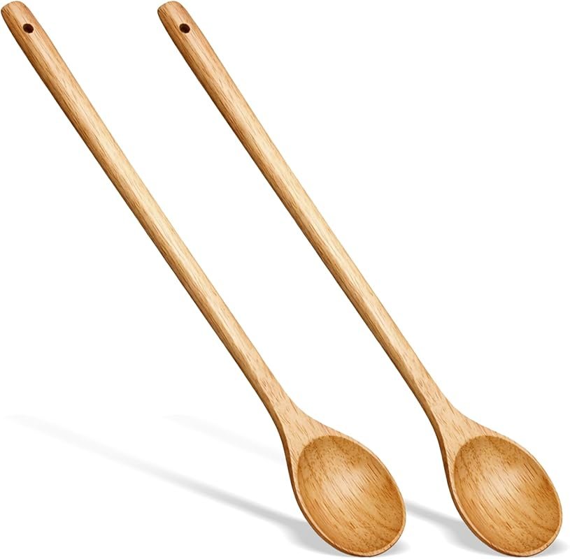 2-Pack 13-Inch Long Wooden Spoons - Mixing, Tasting, Stirring Utensils