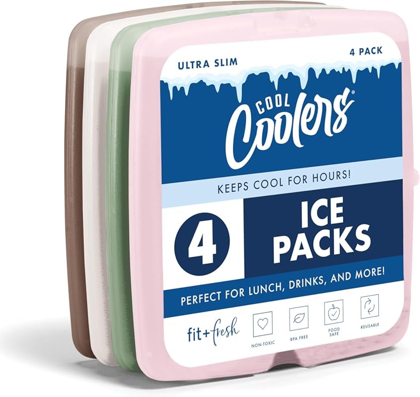 Fit & Fresh 4-Pack Slim Ice Packs - Quick Freeze Space Saving for Lunc