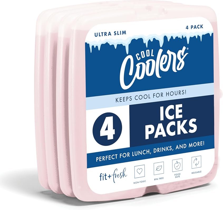 Fit & Fresh 4-Pack Slim Ice Packs for Lunch Boxes & Coolers, Quick-Fre