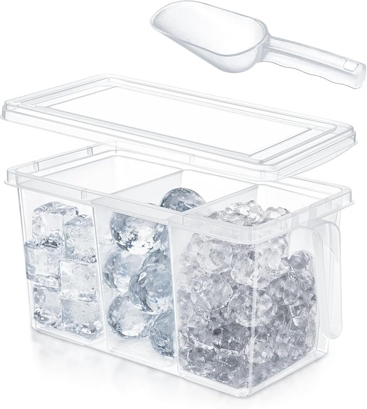 Havawish 3 Divided Ice Bin for Freezer with Lid and Scoop Set