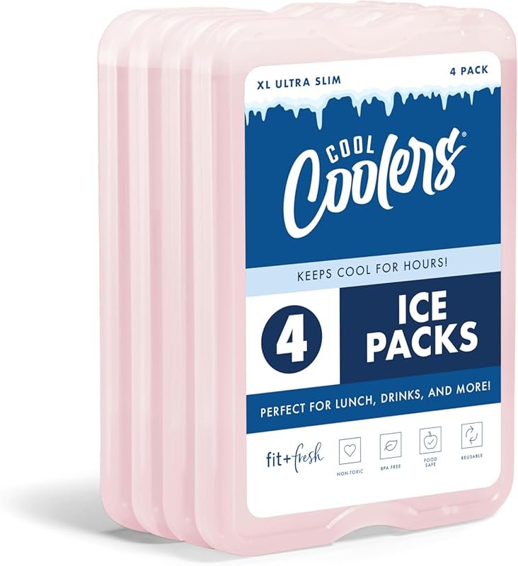 Fit & Fresh 4-Pack XL Slim Reusable Ice Packs, Quick Freeze for Lunch 