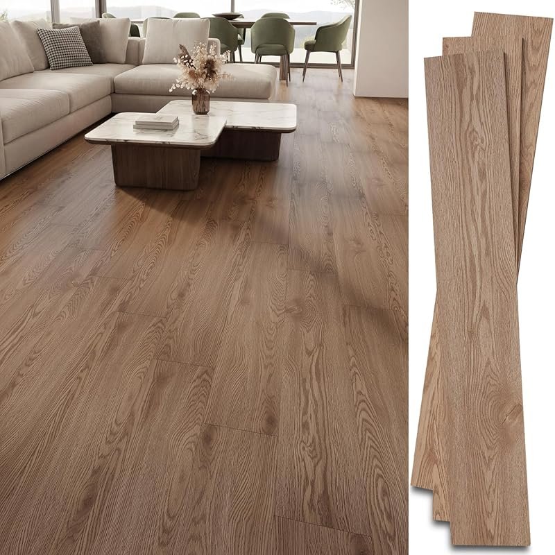 INMOZATA Peel and Stick Vinyl Floor Tiles - Wood Look Waterproof Plank